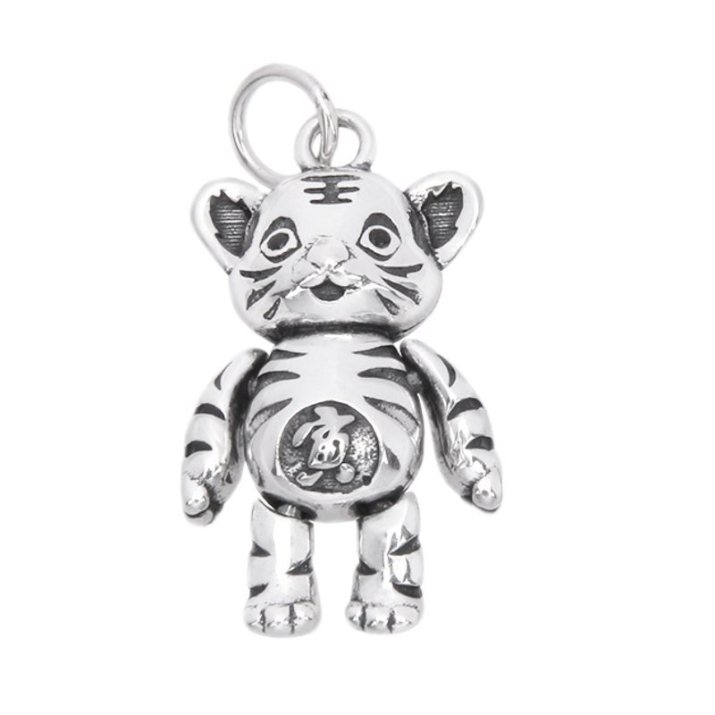 Bocai puro s990 prata bonito pequeno tigre pingente para o ano de nascimento personalidade retro velho e feminino pingente amuleto bom