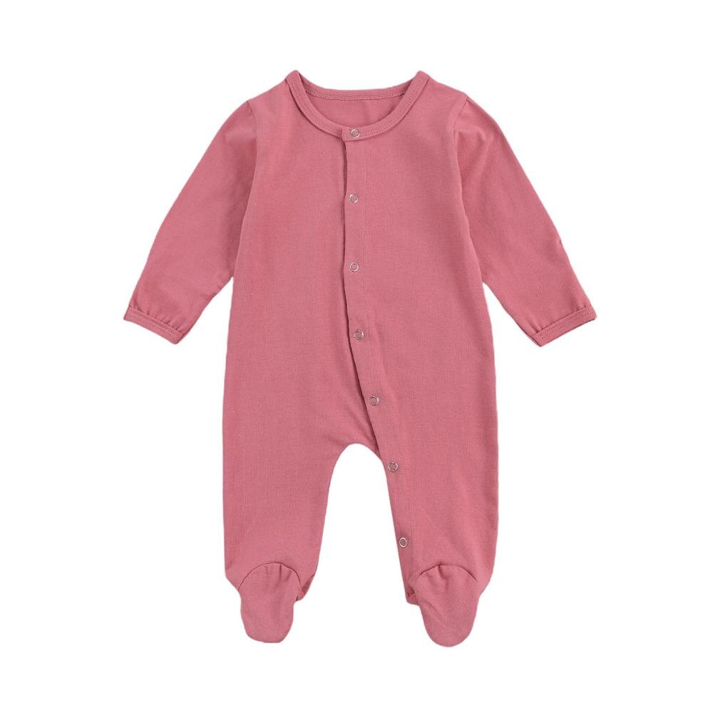 -né bébé garçon fille enveloppement pied barboteuse doux coton vêtements couleur unie à manches longues automne combinaison vêtements de nuit: D / 3M