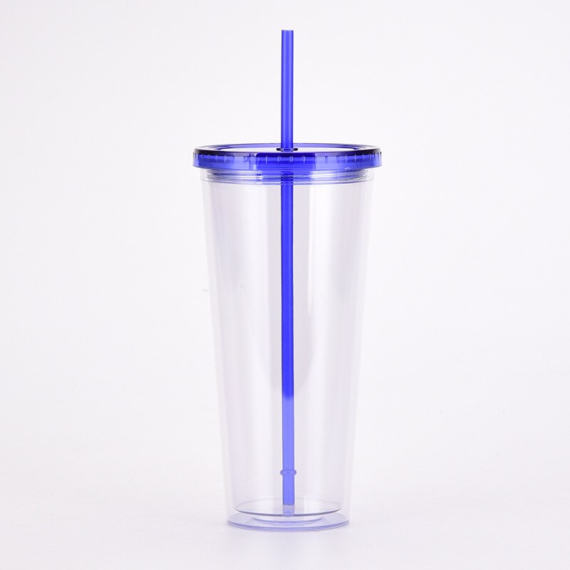 Gorąca sprzedaż 32oz plastikowe kubki stożkowe z pokrywką i słomką podwójna ściana wyczyść butelka na sok Drinkingware wielokrotnego użytku kubek wody na imprezę: F