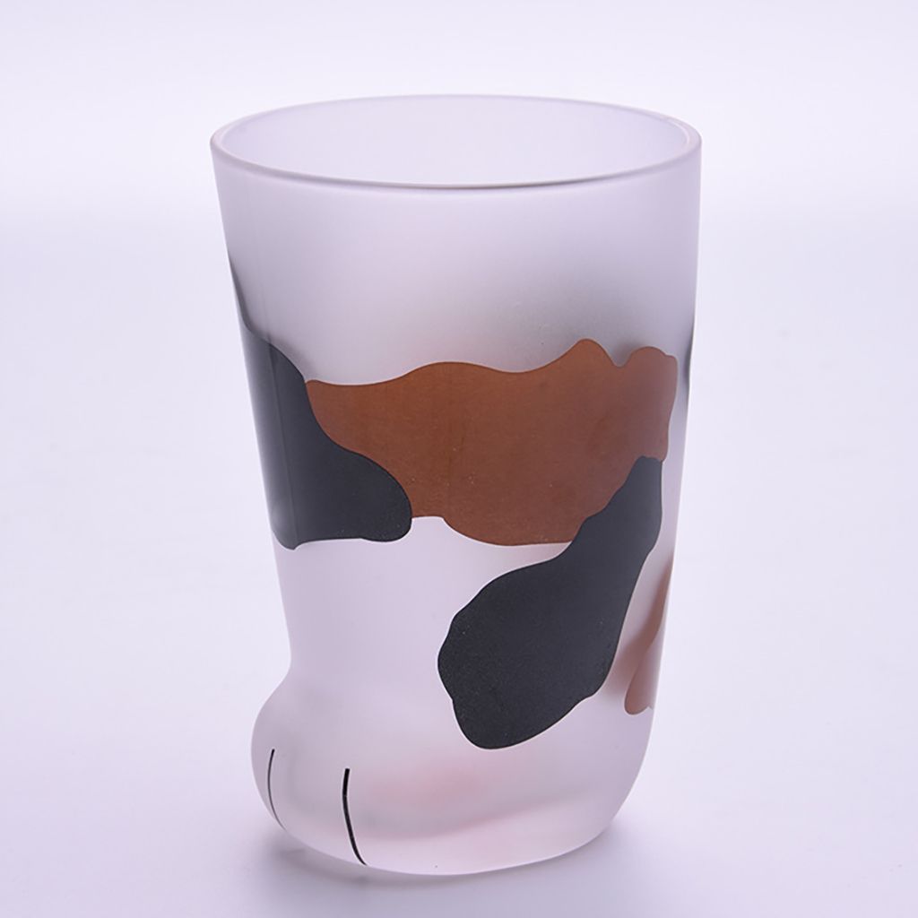 1Pc 300 ML Funny Cute Cat Paw Glass Cup Personality Frosted Cat Claw Shape Coffee Cup For Home,Office,Bar: black-brown