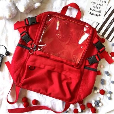 Kawaii Lolita Tas Ita Bag Clear Rugzak Voor Tienermeisjes Schooltas Dames Transparante Rugzak Tas Rood Canvas Itabag H207: red