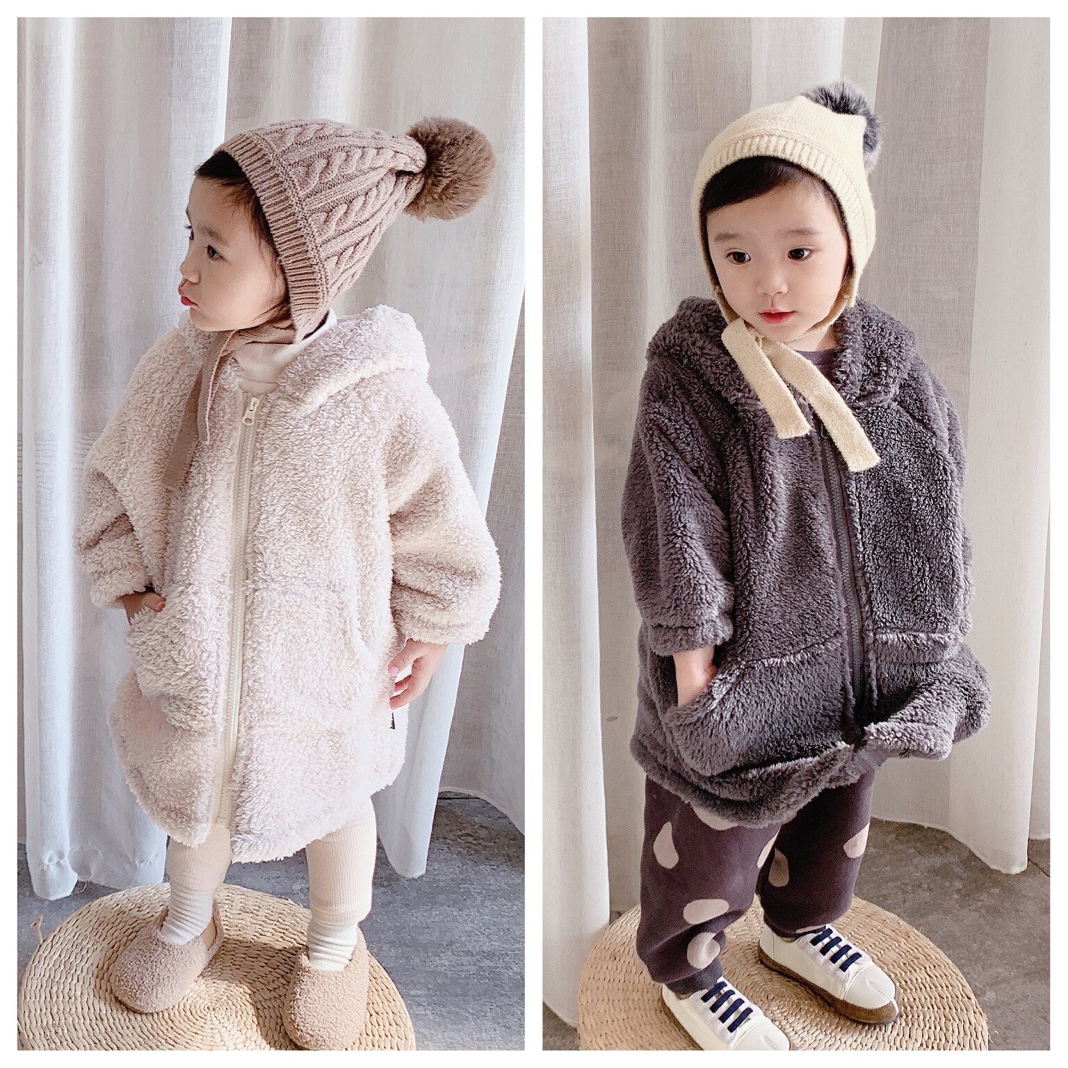 Toddler Girls Winter Coats Korean Solid Kids Warm Lambswool Jackets Casual Loose Soft Thick Long Jacket For Girls