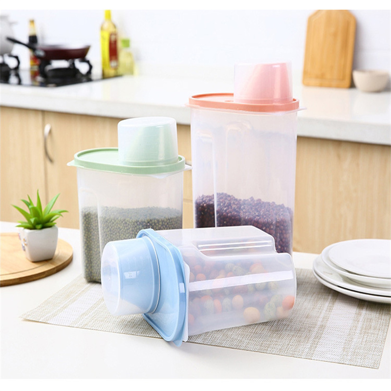 Pp mad opbevaringsboks køkken opbevaring plastik klar beholder med hæld låg flasker krukker tørret korn tank 1.9l-2.5l mad indeholder