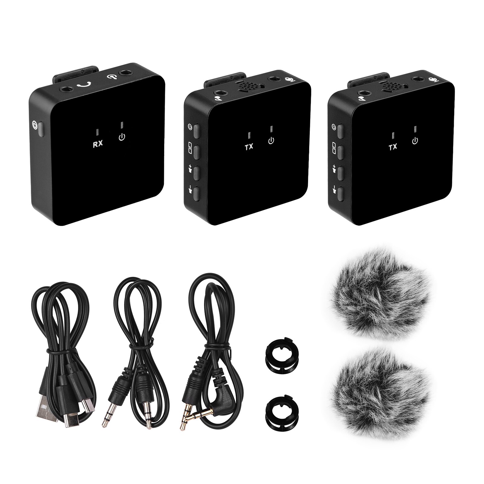 Wireless Lavalier Microphone UHF Wireless Lavalier Mic 2 Transmitters and Receiver with Clip Rechargeable Windscreen Microphone