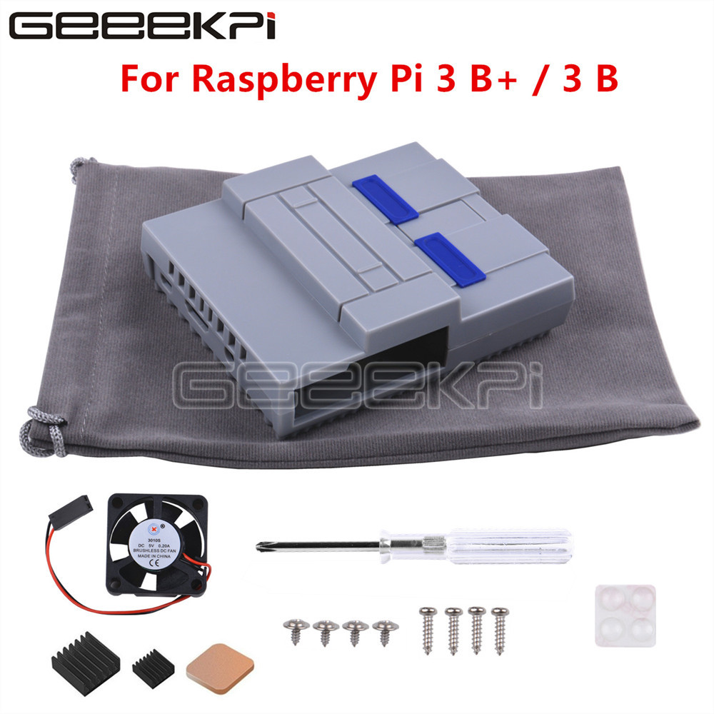 GeeekPi SNES Caso di Stile NES Caso Box Kit con Ventola Di Raffreddamento Dissipatori di Calore per Raspberry Pi 3 Modello B Plus/ 3 B/2 B/NESPi