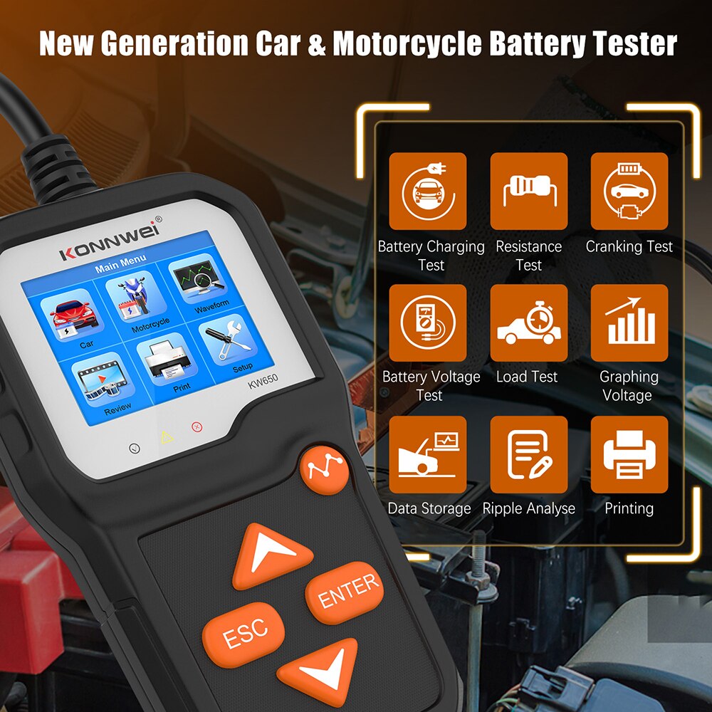 KONNWEI KW650 Car Battery Load Tester 12V 6V Car Battery System Analyzer OBD2 Scanner Charging Cranking Test Tools