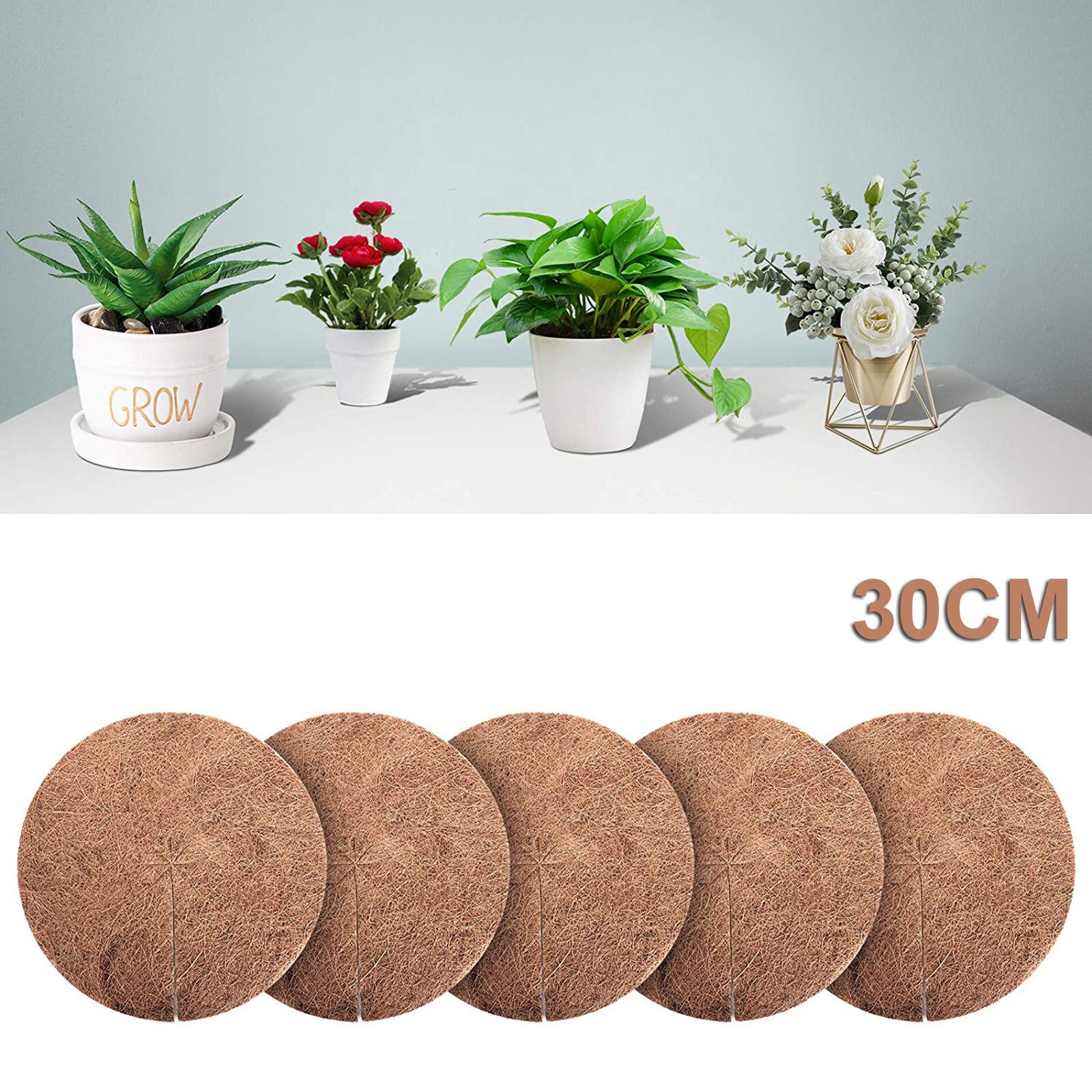 Planter Disc Indoor Outdoor Flower Pot 30cm Balcony Garden Lawn Coconut Fiber Mulch Ring Tree Protector Control Mat
