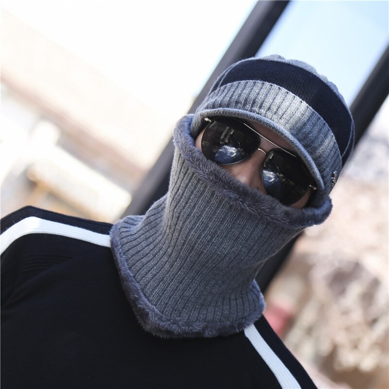 Mellemhatte skullies huer hat vinterhuer til mænd kvinder uld tørklæde kasketter balaclava maske gorras motorhjelm strikhue: Lysegrå 2p