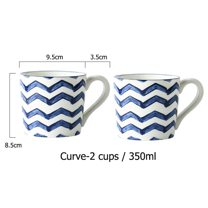 Pichet à eau en céramique bleu 1,5 l, bouteille de jus de thé au lait, Pot d&#39;eau de cuisine domestique, bouilloire, tasse, Pot d&#39;eau pour micro-ondes: Curve 2 cups