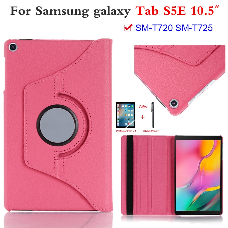 Voor samsung galaxy tab  s5e 10.5 hoes tablet sm -t720 sm-t725 10.5 '' 360 draaibare flip lederen standaard hoes met pen + film