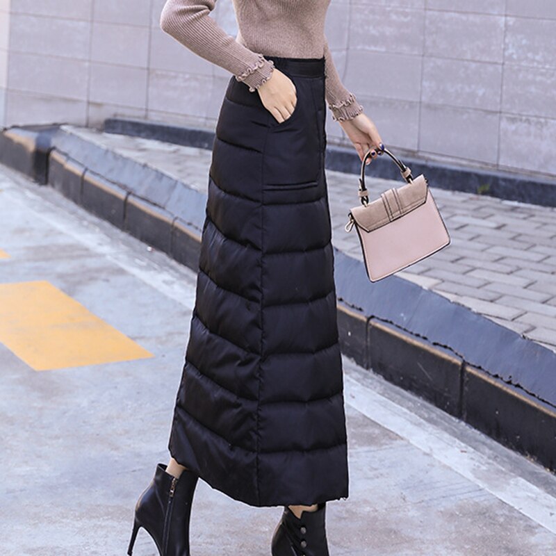 Winter katoenen rok met hoge taille, ritssluiting, lange warme rok, verdikking voor dames, a-lijn rokken  k2