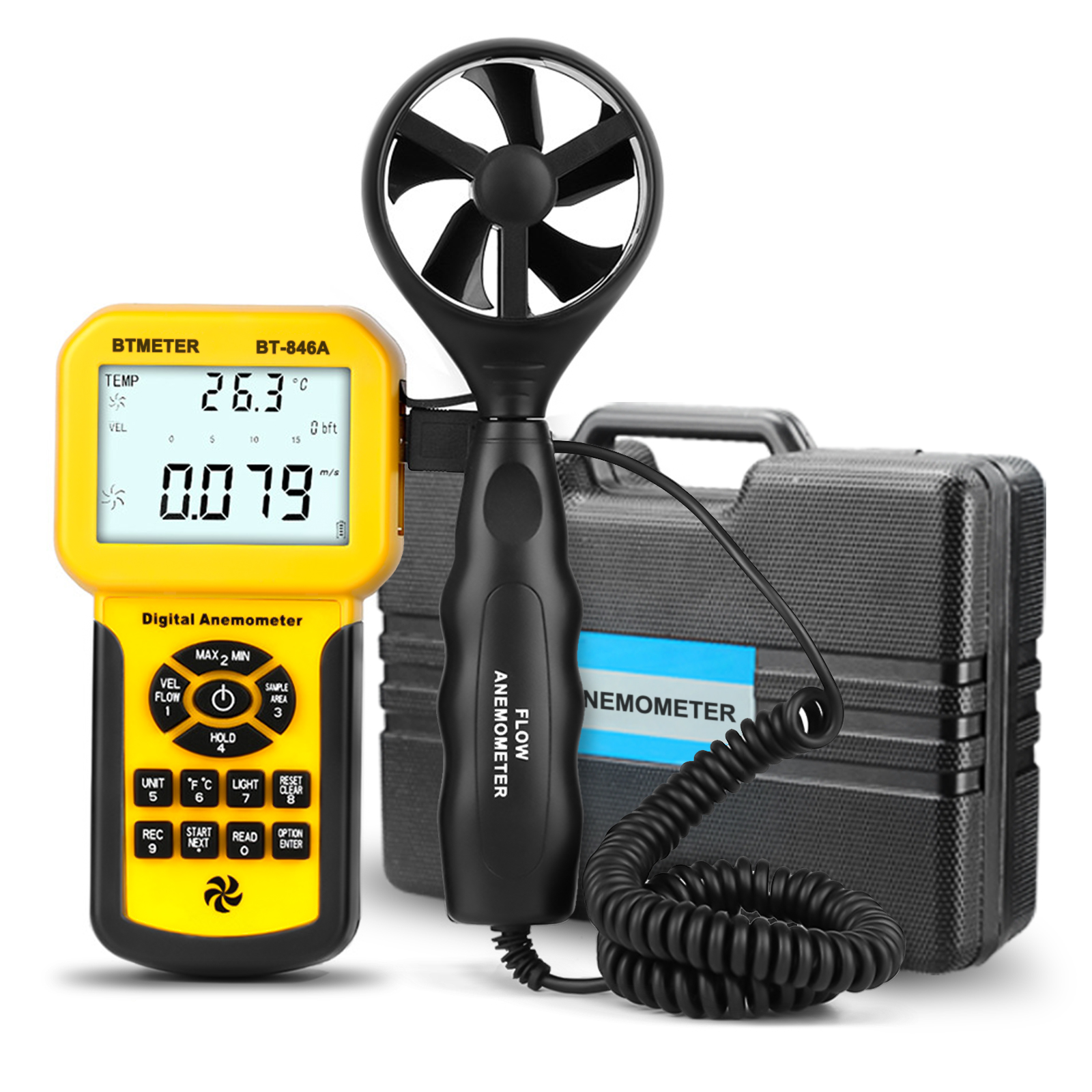 BTMETER-anemómetro BT-846A Pro HVAC medidor de velocidad del viento, viento, flujo de aire CFM, máximo AVG