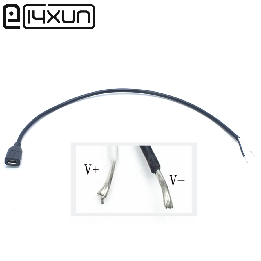 EClyxun 1pcs 30cm 5Pin Micro USB Female Jack Power Cable 3A 2 core White + Black V8 DIY Charging Connector for Max OD3.5mm2