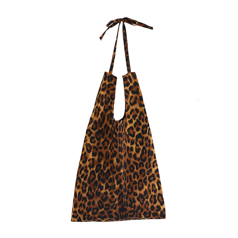 Cotton Shoulder Bag - Leopard Print - Zipper Pocket - Casual Tote - Women's Fashion