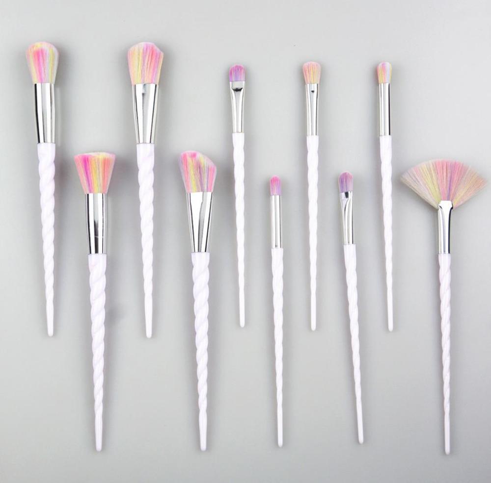 10 brochas de maquillaje de unicornio brochas de maquillaje de cuerno espiral blanco