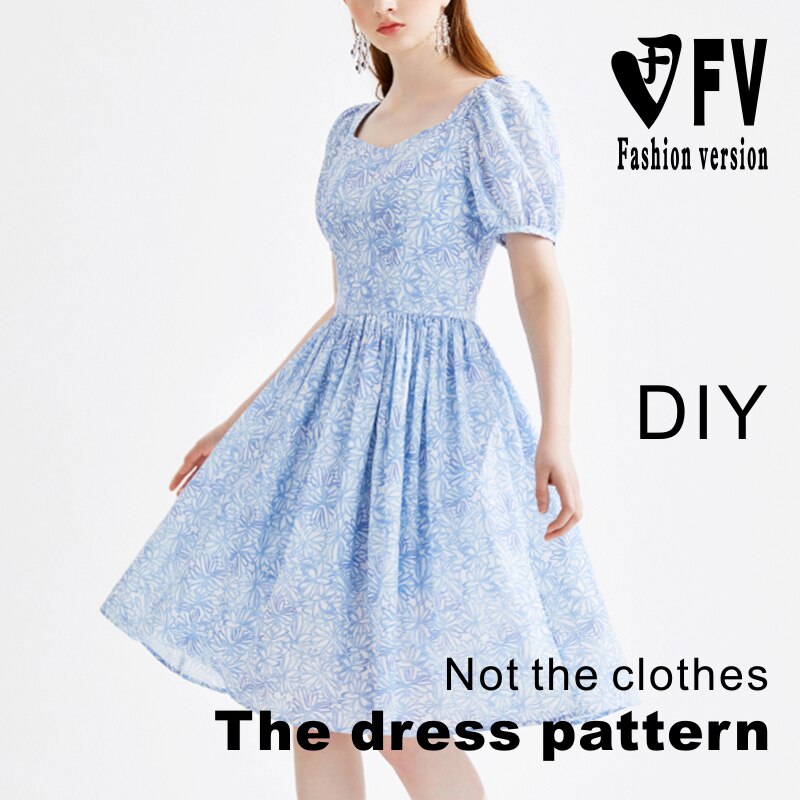 Cutting pattern women's square neck puff sleeve dress garment structure drawing BLQ-541