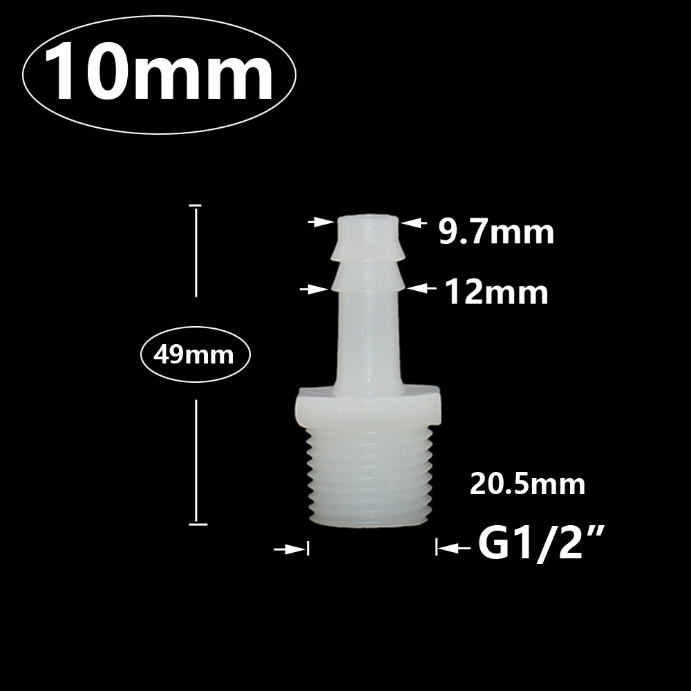 Männlich 1I2 Zoll bis 4/6/8/10/12/14/16/18/20 mm Kunststoff Schlauchtülle Anschluss PVC Wasser Rohrverschraubungen Koppler: WHITE