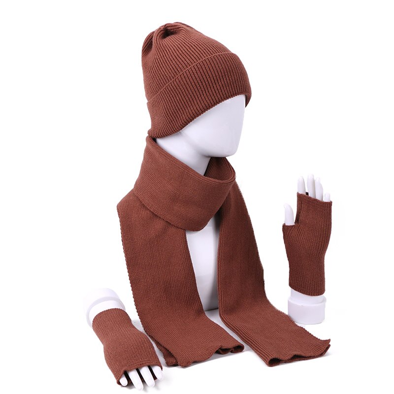 Kvinner vinter kanin hairr hansker skjerf lue tredelt sett kvinnelig strikk utendørs varm hatt caps skullies beanies sett