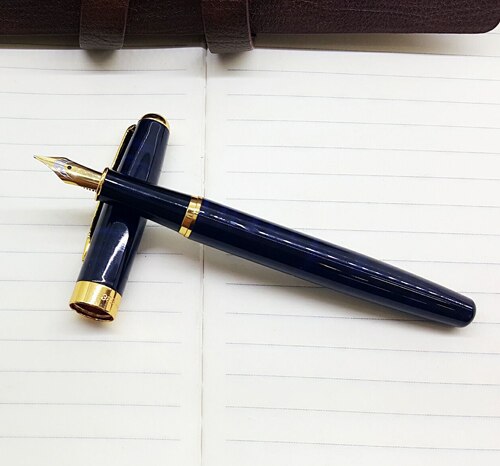 Black Silver Stainless Steel Fountain Pen Luxury Brand 18K Nib Medium Gold Trim Arrow Clip Office Metal Pens: Black