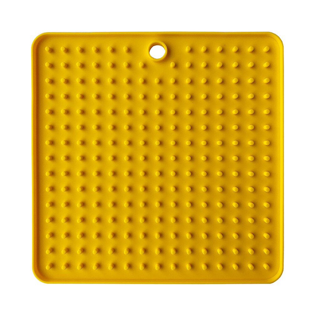 Mat Voor Hond Feeding Kom Siliconen Hond Voeden Lick Pad Hond Feeder Behandelen Doseren Mat Honden Katten Slow voedsel Bowls #15: square yellow