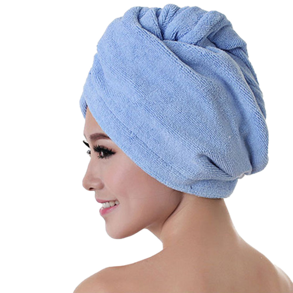 Hurtigtørrende hurtigt håndklæde, blødt, tykt, absorberende brusebad, hat, direr cap: Blå