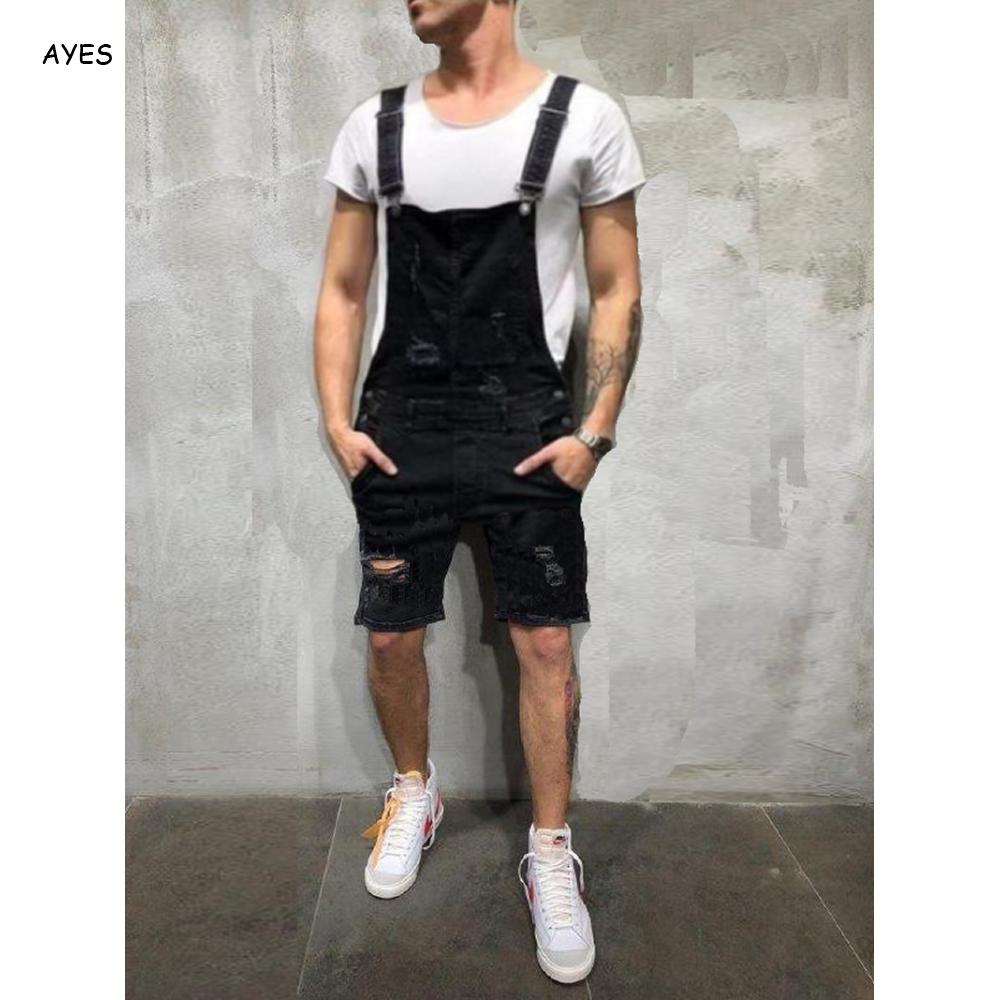 Mode Mannen Korte Ripped Jeans Jumpsuits Shorts Verontruste Shorts Bib Overalls Mens Casual Jarretel Broek Shorts Mannelijke