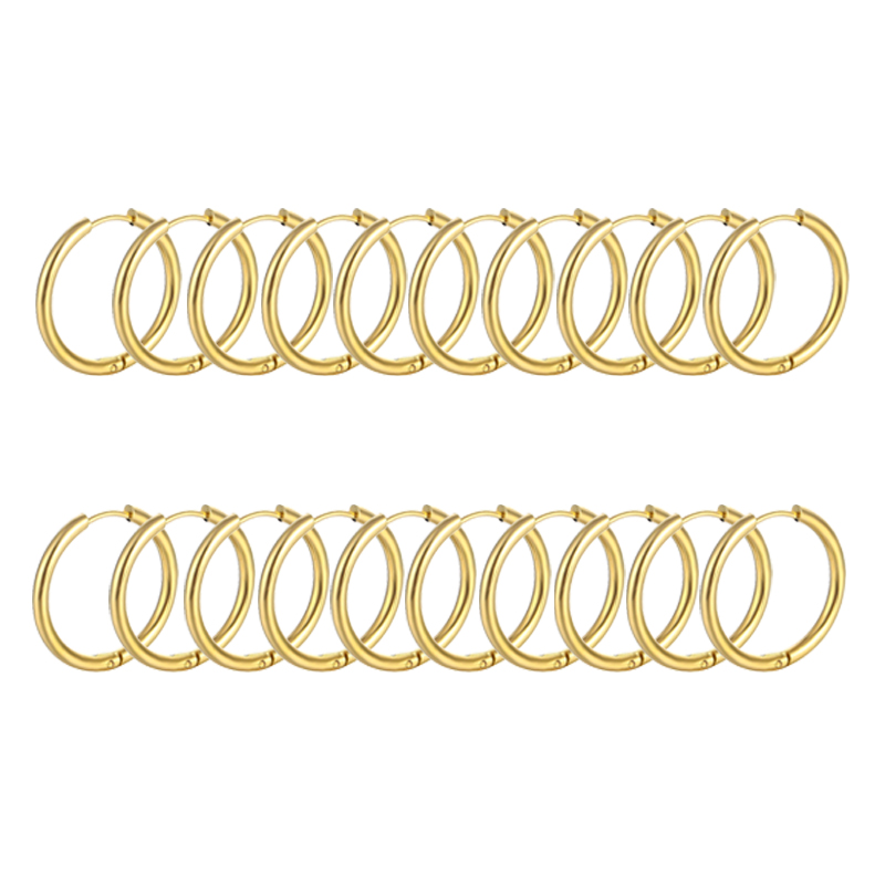 Pendientes de aro pequeños minimalistas de acero inoxidable 316L para mujer y hombre, aretes redondos clásicos, joyería para Piercing en la oreja, 10/20 piezas: Gris / Bañado en rodio de imitación
