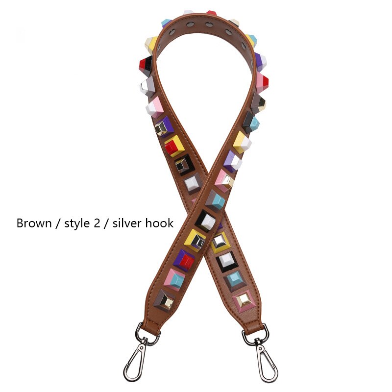 Vrouw Zak Bandjes Klinknagel Schouderbanden Breed Tas Band Botsen Kleur Joker Bloem Riem Crossbody Onderdelen Acessorios: Brown 2 Silver