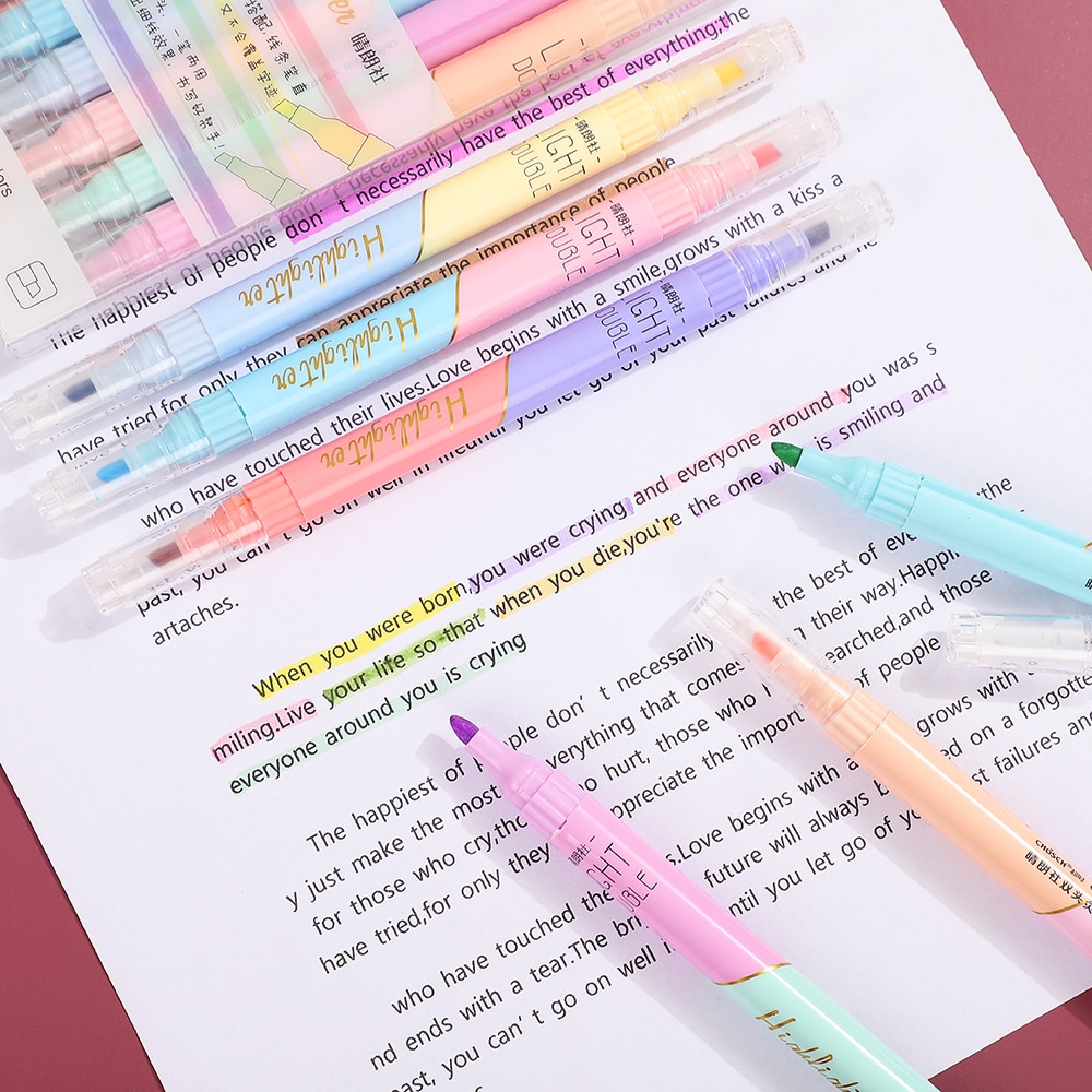 Jianwu 6 Stks/set Tweekoppige 12 Kleur Markeerstift Snoep Kleuren Studenten Schrijven Mark Journal Pennen Kawaii Schoolbenodigdheden