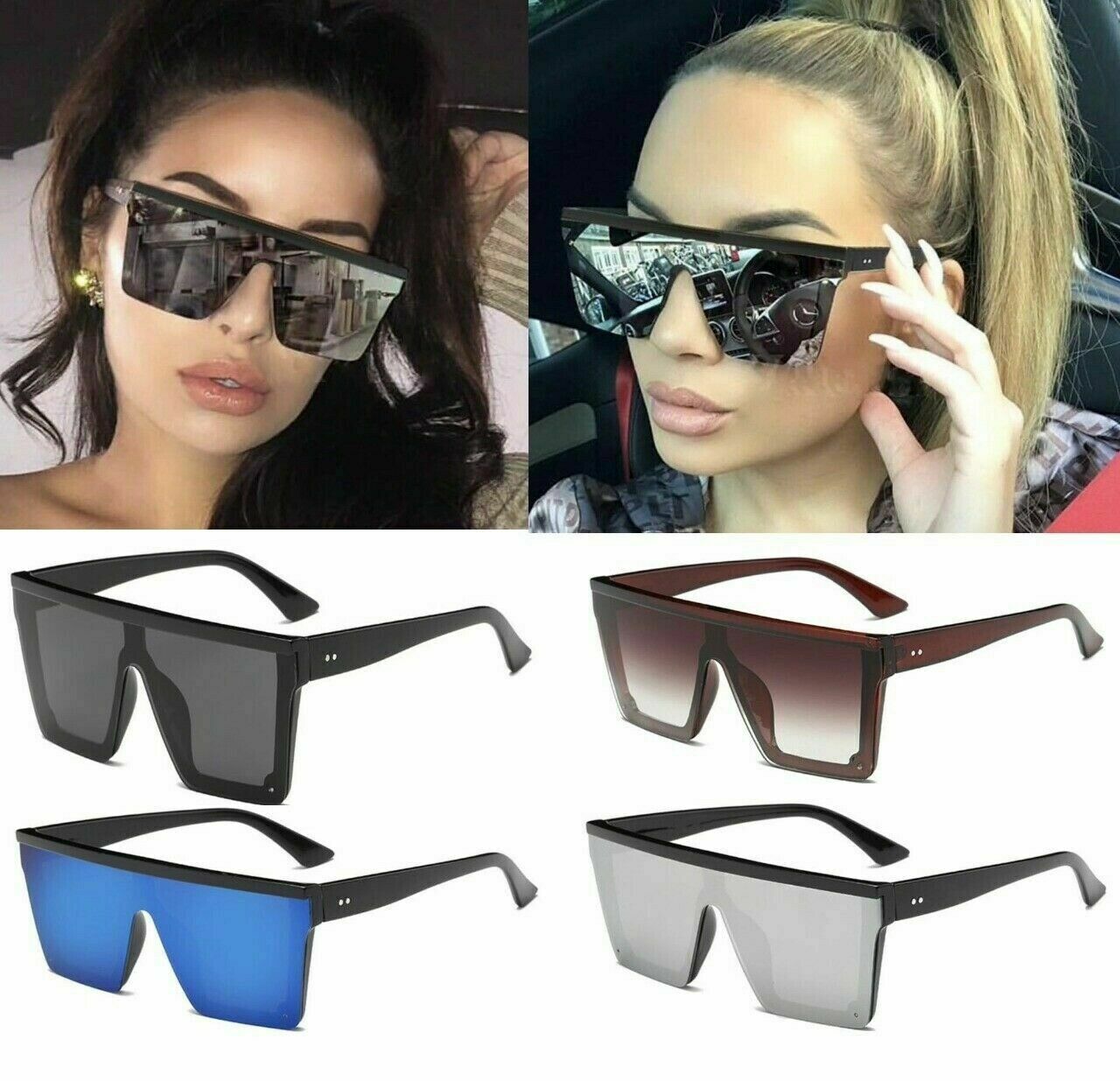 Platte oversized vierkante zonnebril voor dames, retro zonnebril met gradiënt, heren, grote vintage wandelbrillen  uv400