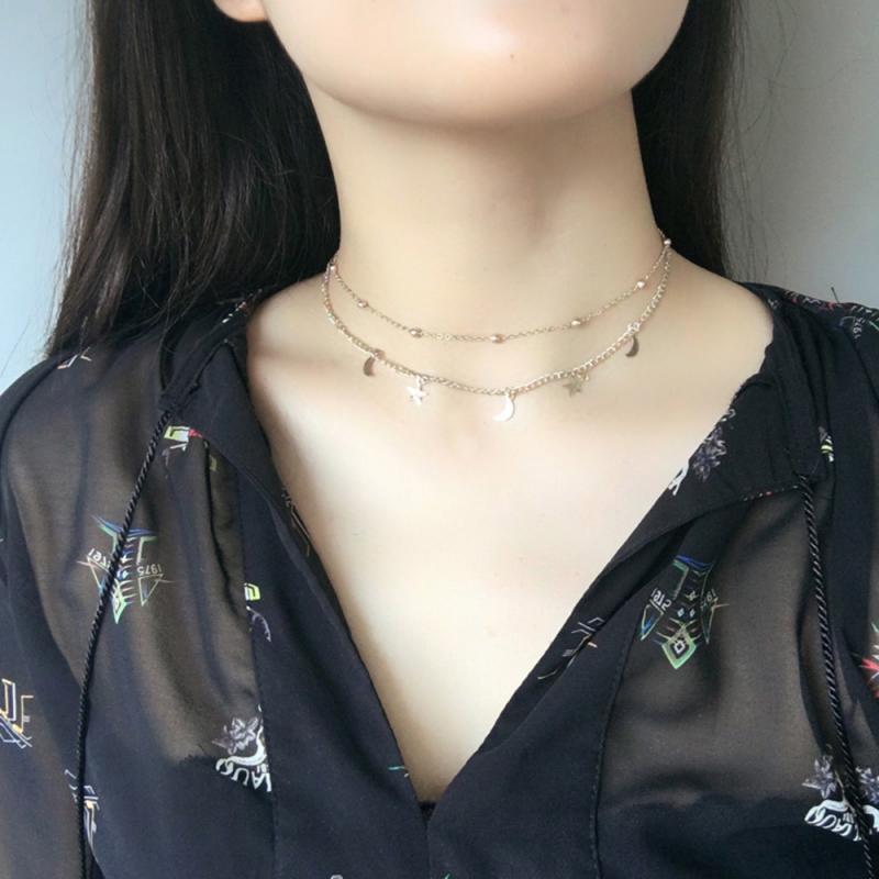1 Pcs Wanita Pesona Multi-Layer Moon Stars Lady Choker Women Necklace For Lover Clothing Accessories