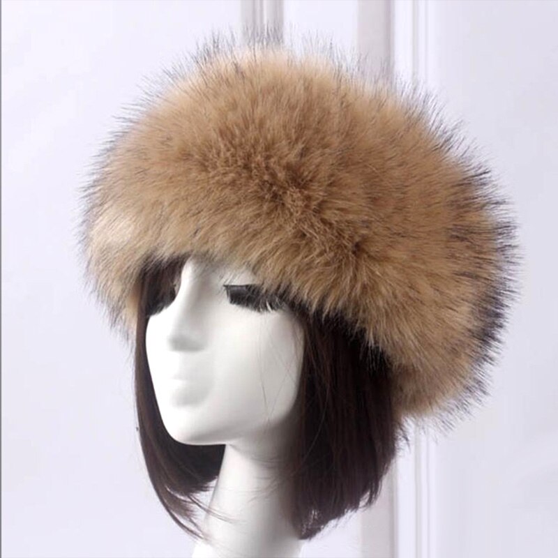 Winter Dikke Harige Haarband Fluffy Russische Faux Fur Vrouwen Meisje Bont Hoofdband Hoed Winter Outdoor Earwarmer Ski Hoeden Hoofddeksels