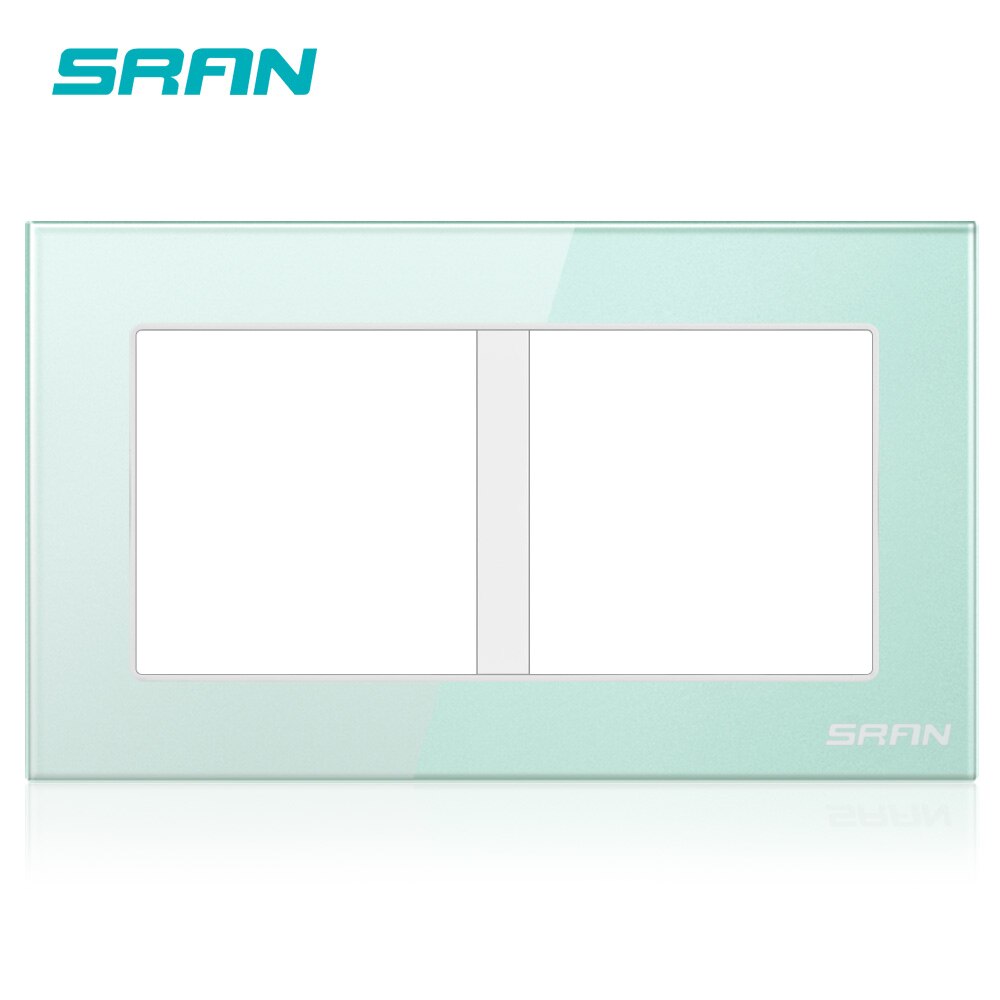 SRAN Blank panel with Installing iron plate 146mm*86mm white crystal tempered glass switch socket panel: Green 146 With logo