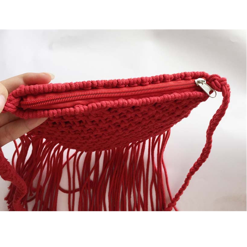 Fatti a mano Corda Intrecciata Borsa Rattan Maglia Della Spiaggia di proprietà Del Sacchetto Della Nappa Bohe Bolsos Femminile uncinetto Delle Donne Frange Borse a Spalla Nuovo