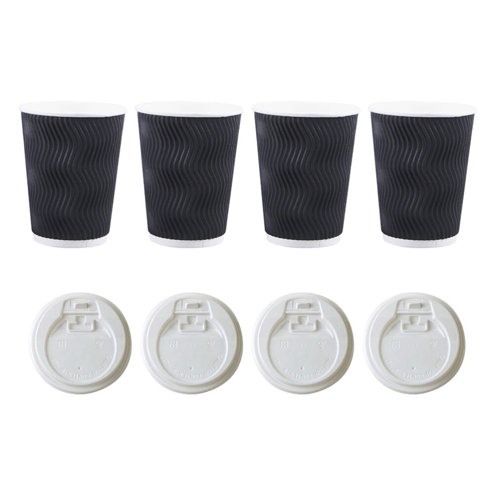 50pcs Disposable Coffee Cups Insulation Takeaway Threaded Paper Cup 8oz Black