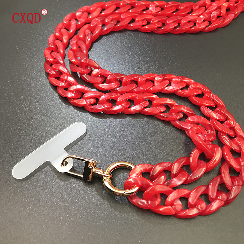 Cordón de teléfono antipérdida con biselado de 120cm, correa para el cuello, cadena acrílica portátil colorida para teléfono móvil, accesorios, al aire libre: Bañado en rodio de imitación