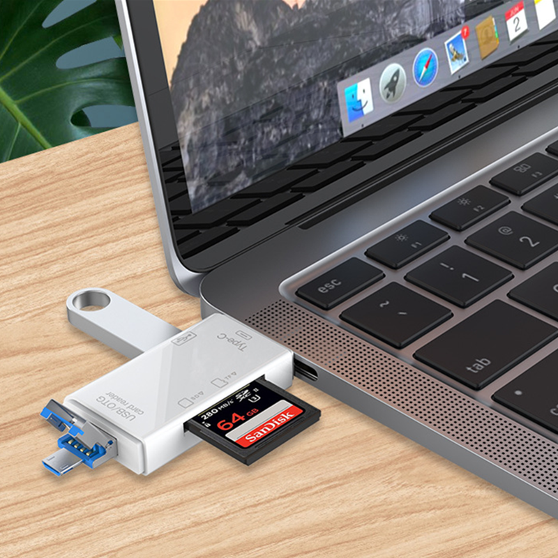 6- i -1 kortlæser micro usb 2.0 type c til sd micro sd tf adapter smart memory sd otg kortlæser til bærbar usb c dock