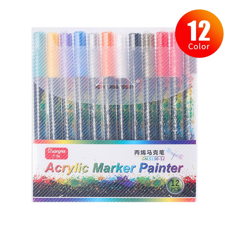 Rotulador de pintura acrílica, juego, 18 colores, para pintar en cerámica, roca, vidrio, madera, tela y madera, 0.7mm: 12 color  set