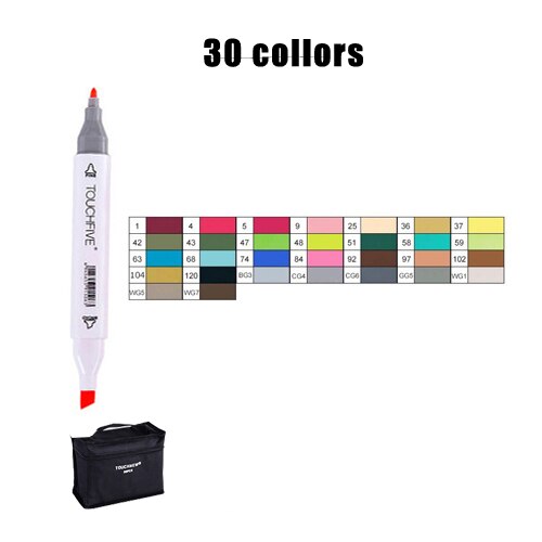 Touchcinco marcadores para desenho 12/24/30/40/60/80/168 cores ponta de escova dupla marcador de arte profissional de álcool anima: 30 Colors white