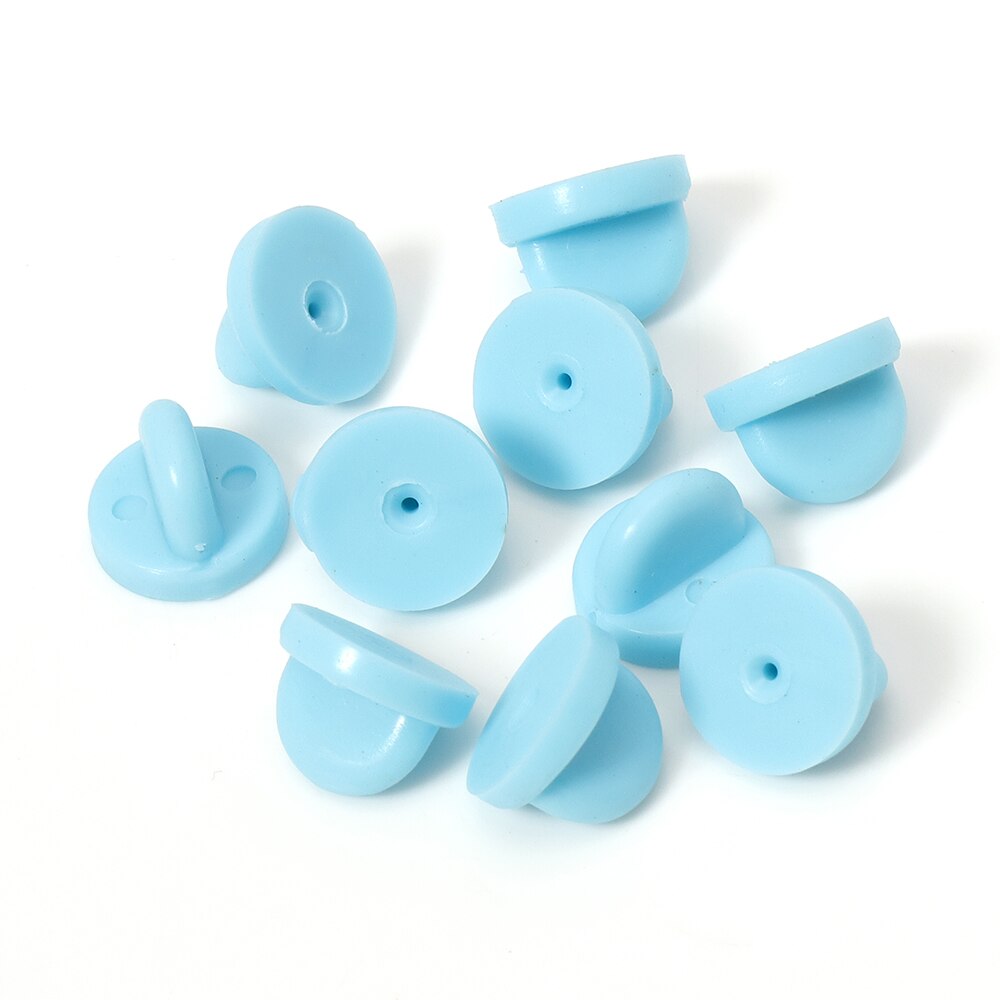 50pcs Rubber Pin Backs Brooch Bukle Button Clasp Clutch Care Cap Nail Tie Back Stoppers Squeeze Badge Holder Jewelry Accessories: Sky Blue