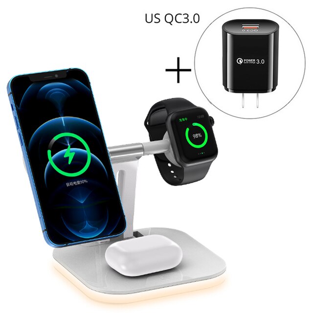 3 In 1 Magnetische Snelle Draadloze Oplader Voor Magsafe Iphone 12 Pro Max 15W Qi Draadloze Opladen Dock Stand voor Apple Horloge Airpods: pink