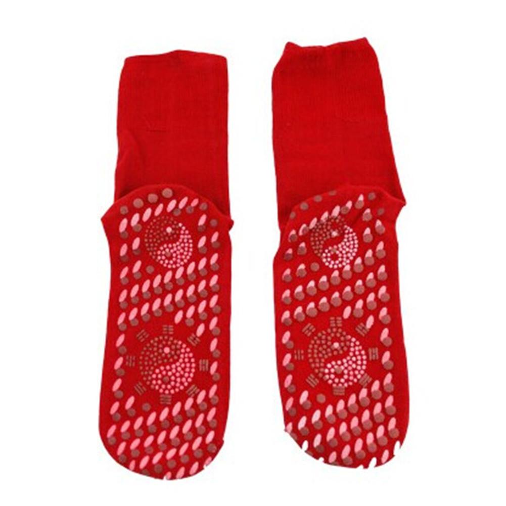 Chaussettes de Massage antidérapantes pour femmes, en coton, pour Fitness, gymnastique, Yoga, Pilates, thérapie magnétique à la Tourmaline, soins des pieds: Red