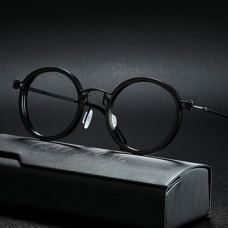 Vintage Titan Brillen Rahmen Männer Runde Myopie Brillen Frauen Retro Optische Luxus Gläser Rahmen Brillen: Black
