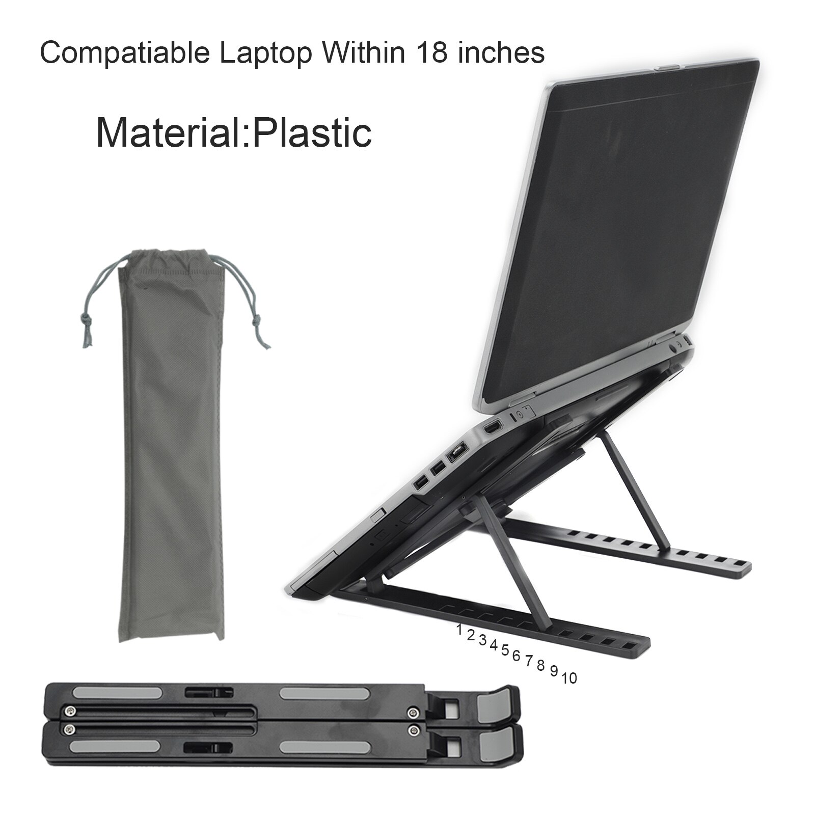 Portable Laptop Stand Foldable Notebook Support Laptop Base Computer Desk Holder Adjustable Bracket Home and Office Oragnizer: Type2 ABS Black