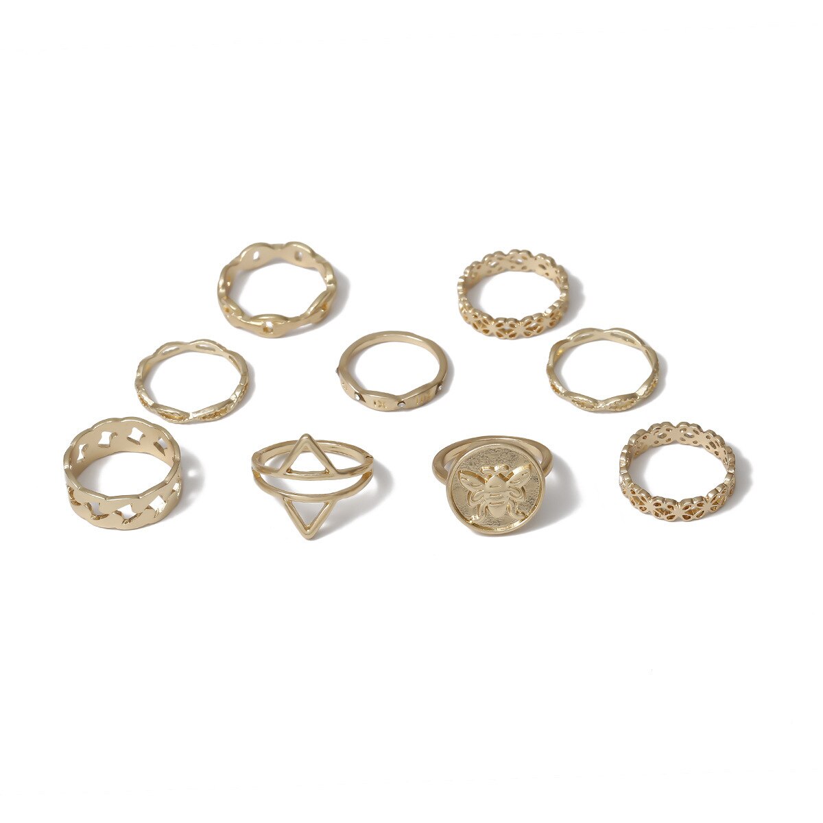 Spaloria 9pcs Boho Do Punk Do Vintage Rodada Abelha Conjunto Oco Geométrica do Anel Anéis de Ouro Para As Mulheres Festa de Casamento de Moda Feminina jóias: Default Title