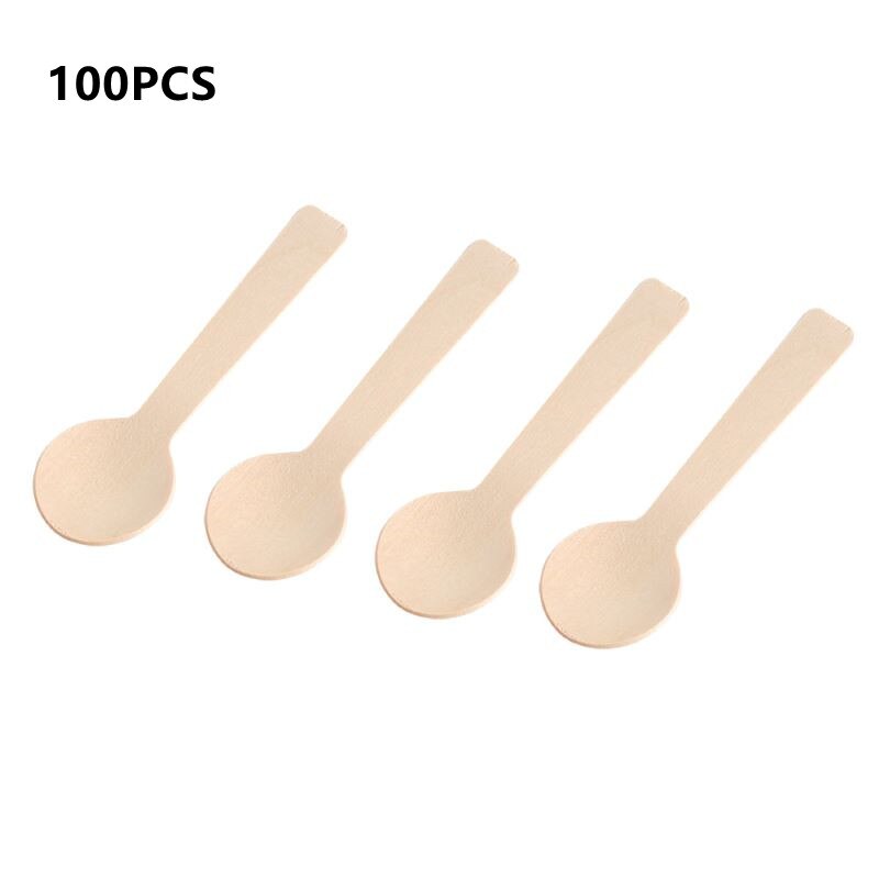 100Pcs Disposable Houten Lepels Biologisch Afbreekbare Milieuvriendelijke Wegwerp Servies Taart Ijs Dessert Lepels Westerse Voedsel Scoop