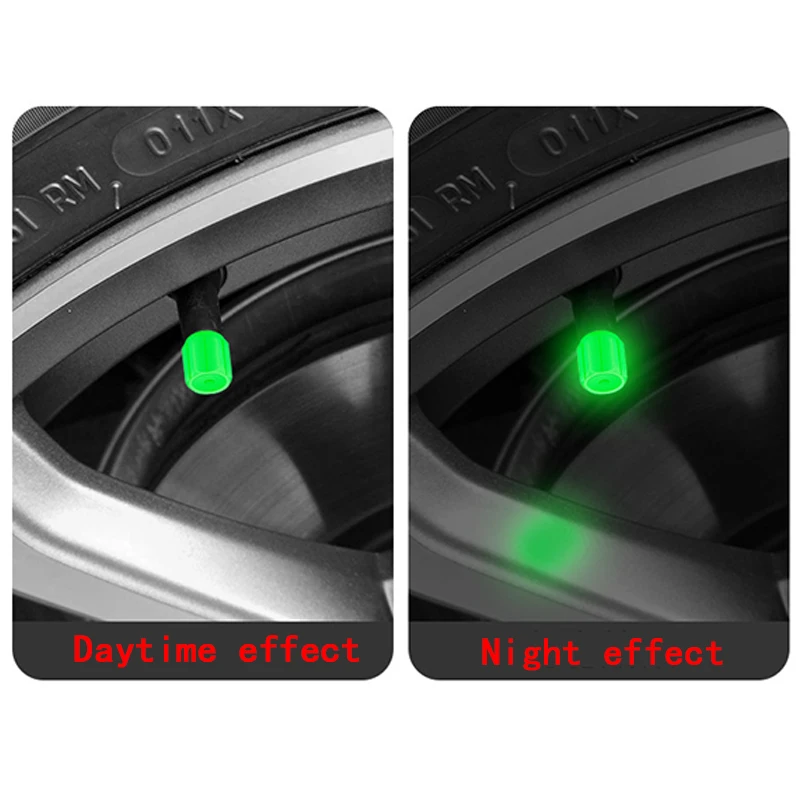 Luminous Car Tire Valve Caps Plastic Red Motorcycle Bike Tyre Valve Caps Wheel Hub Glow Decoration Dustproof Tyre Rim Stem Cover
