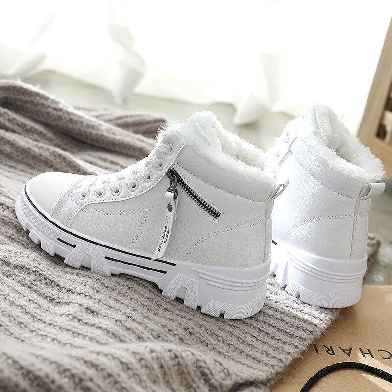 Women's cotton sneakers winter plus cashmere Korean students all-match warm high-top leather walking shoes women ZA-117