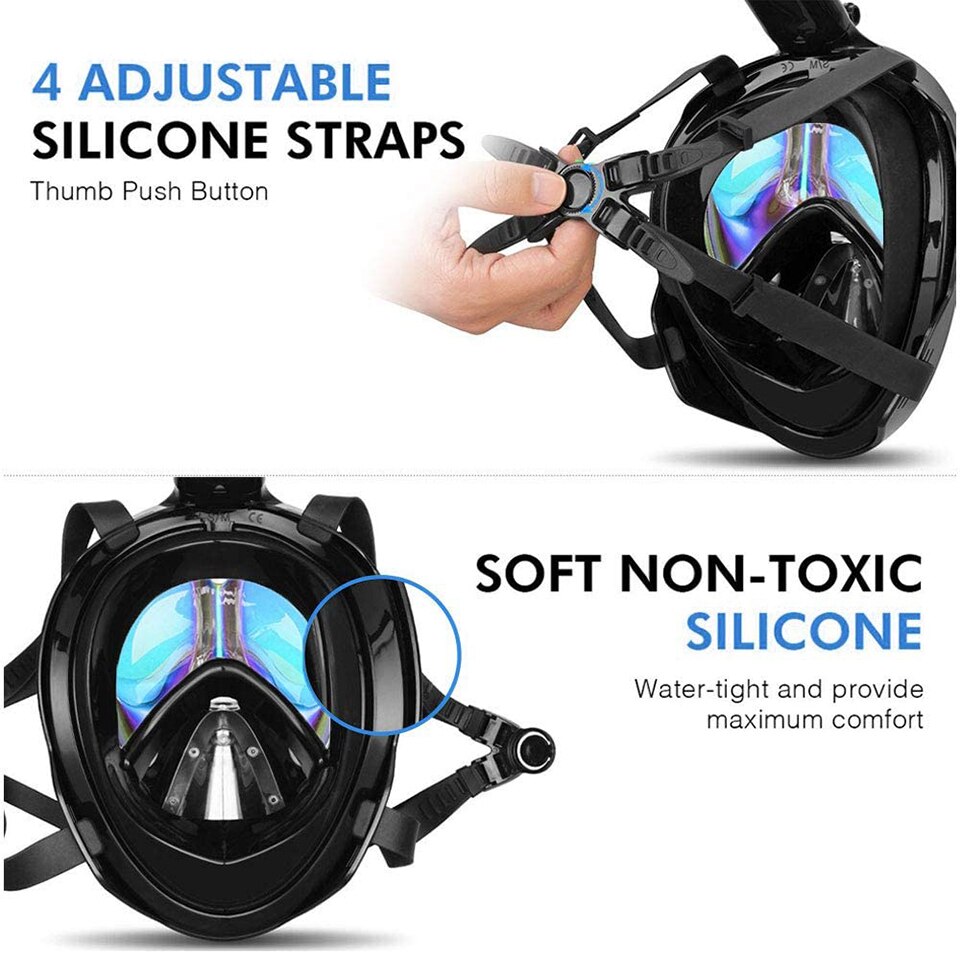Diving Mask Scuba Underwater Anti Fog Wide View Swimming Snorkel Mask for Kid Adult Full Face Snorkeling Mask Diving Equipment
