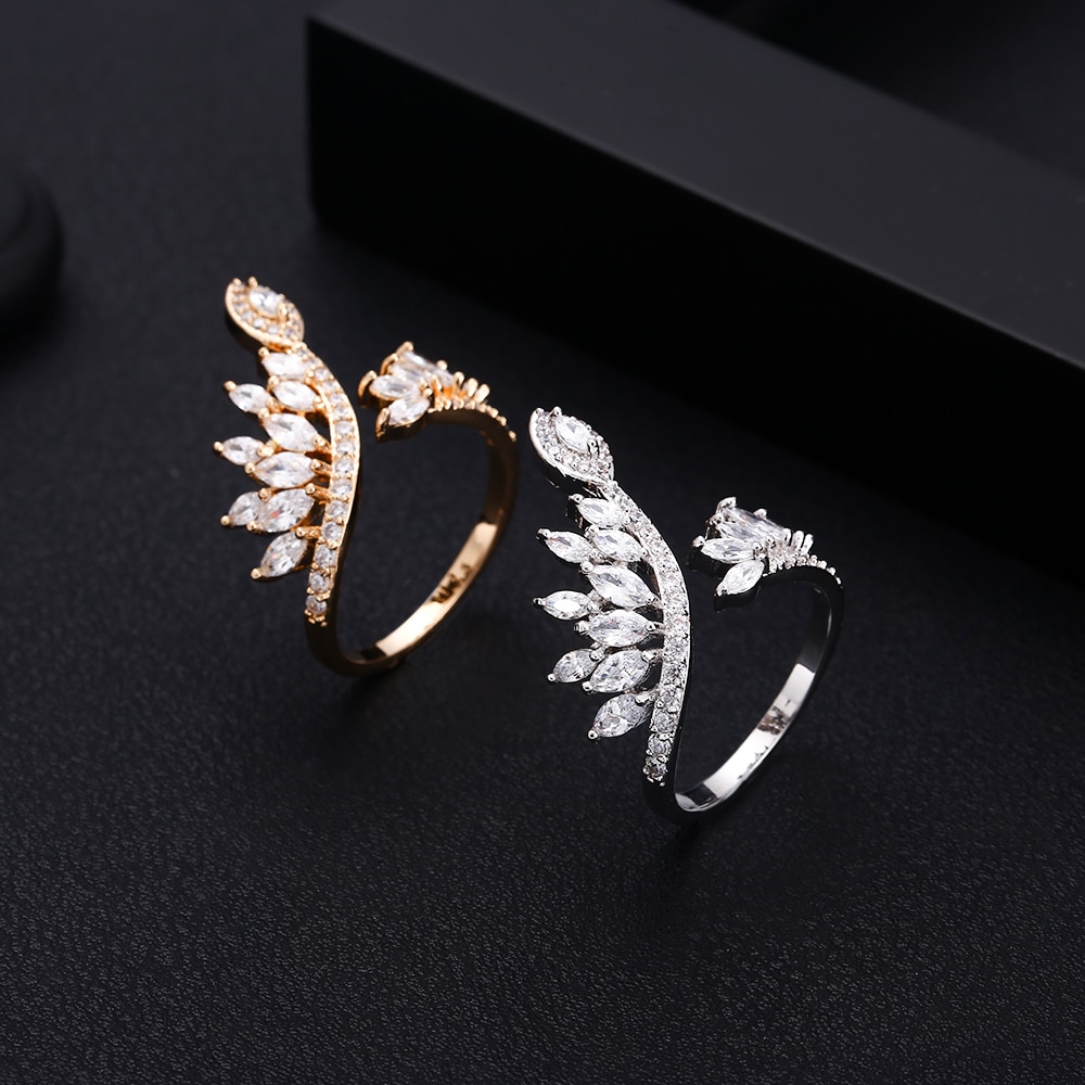 JaneKelly Trouwring Dames - Witte Steen, Micro Pave Engelenvleugels, Zetting, Zirkonia